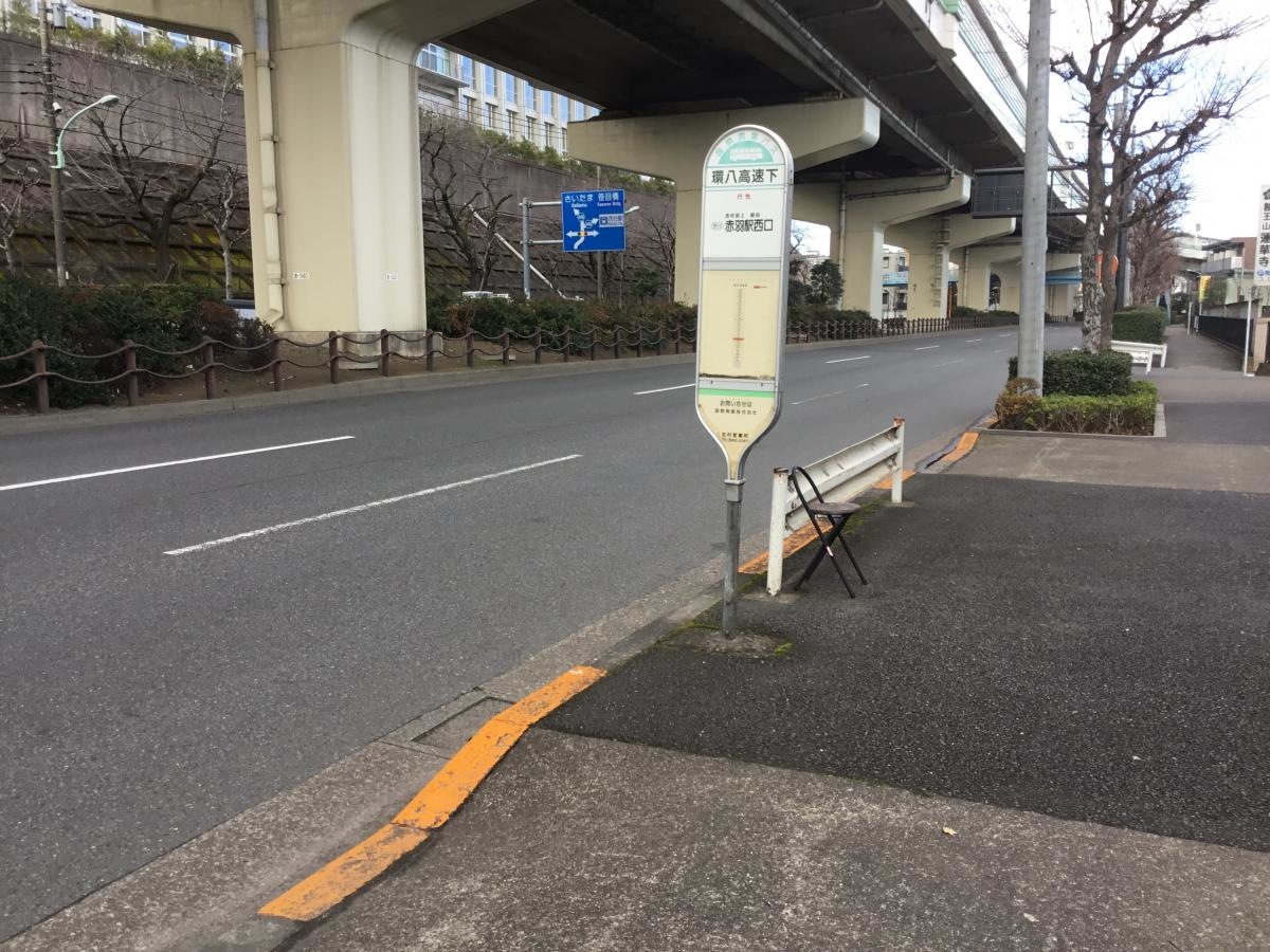環八高速下のバス停