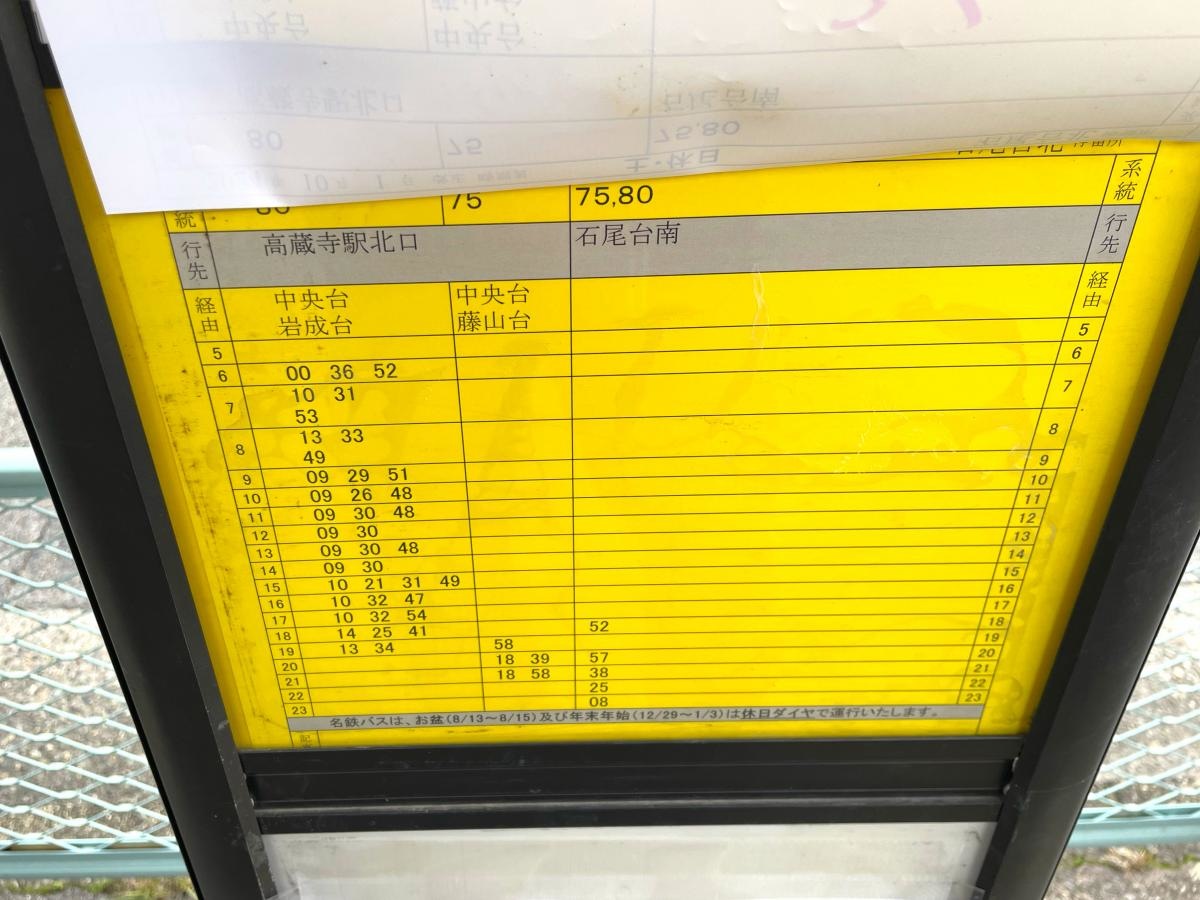 時刻表（休日）。
