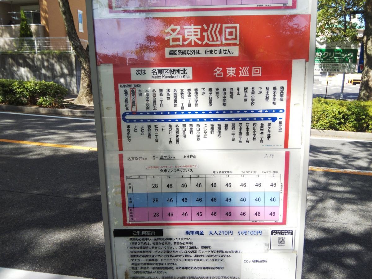 「名東区役所」バス停留所