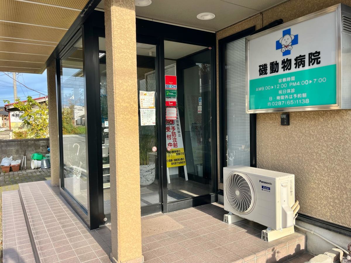 磯動物病院の建物入口外観