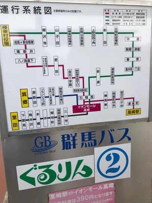 ユキサキナビ 関越交通 イオンモール高崎前 バス停留所 高崎市引間町